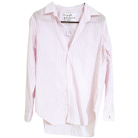Frank & Eileen Pink Wide White Striped Button Up Shirt Long Sleeve Collar Medium - Picture 4 of 10
